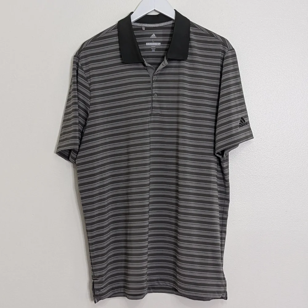 Adidas Golf Polo Men Large Gray Striped Short Sleeve